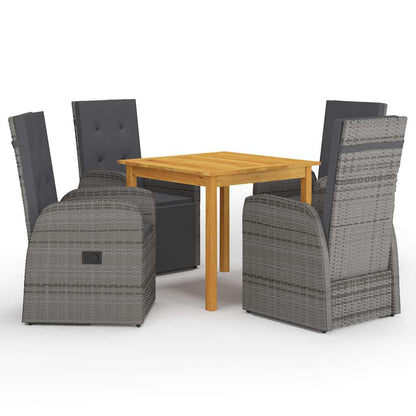 vidaXL 5 Piece Garden Dining Set with Cushions Grey Poly Rattan 1
