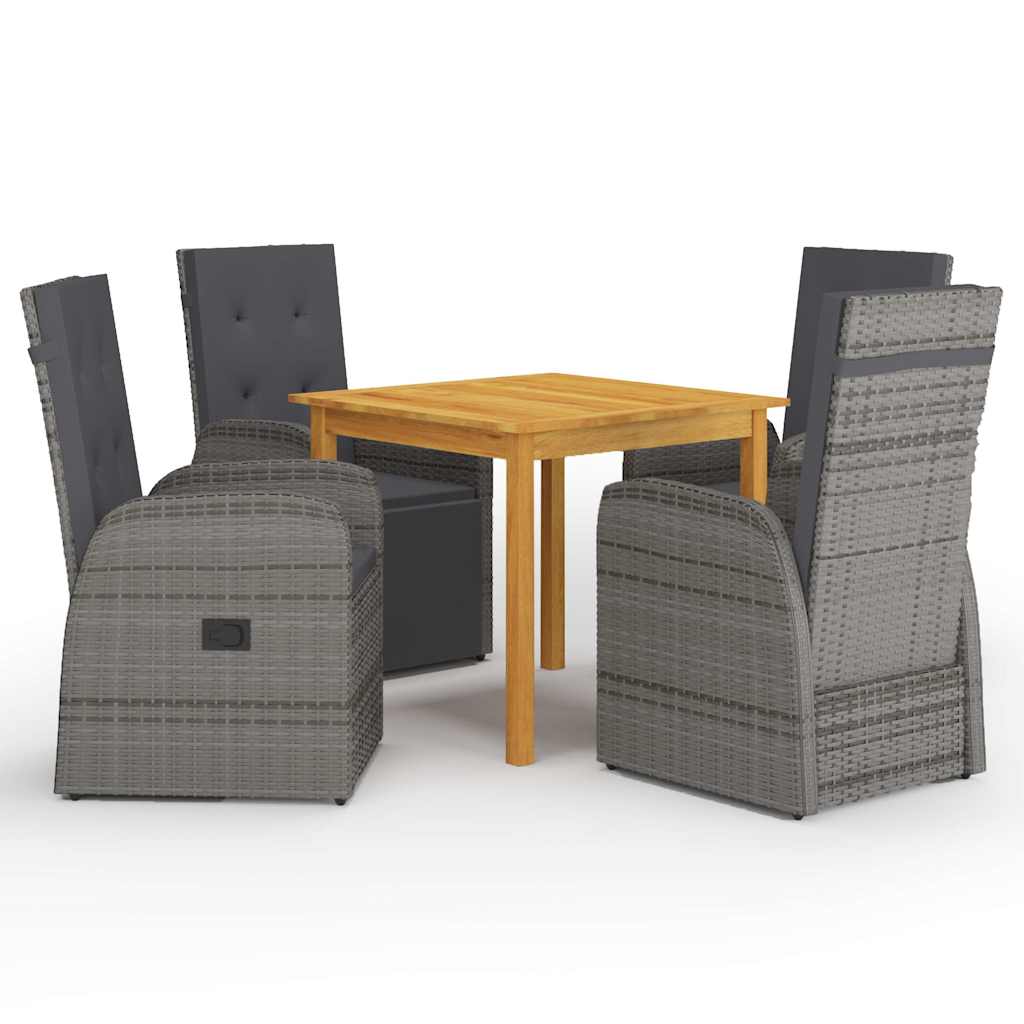 5 Piece Garden Dining Set with Cushions Poly Rattan Grey 85 cm table length 2x chair + 2x armchair + table