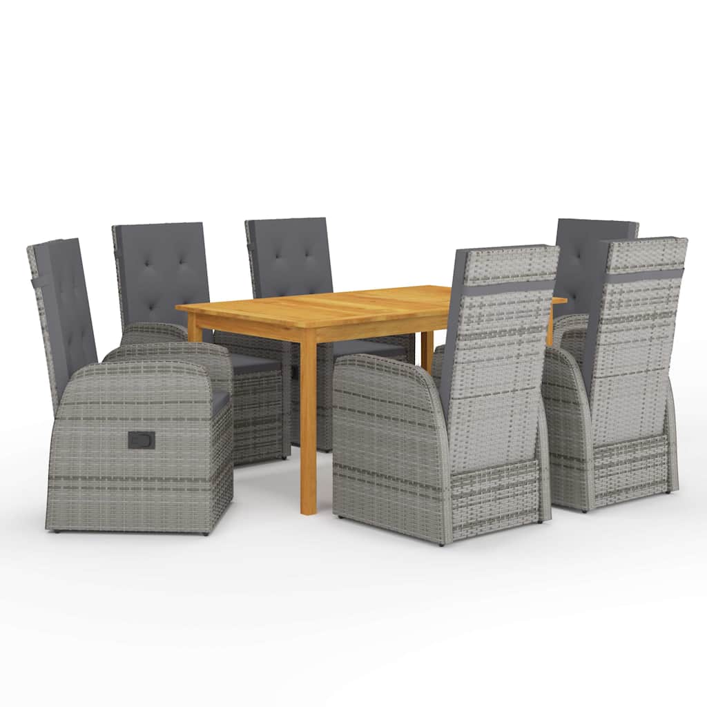 vidaXL 7 Piece Garden Dining Set with Cushions Grey Poly Rattan 1