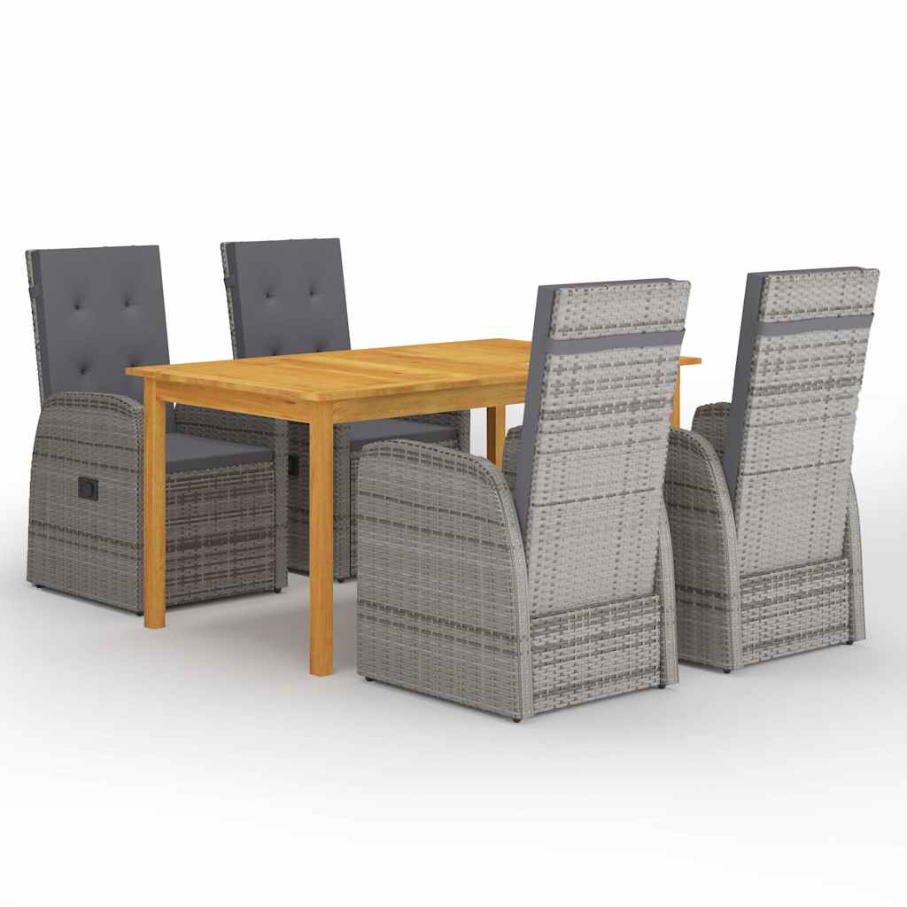 vidaXL 5 Piece Garden Dining Set with Cushions Grey Poly Rattan 1