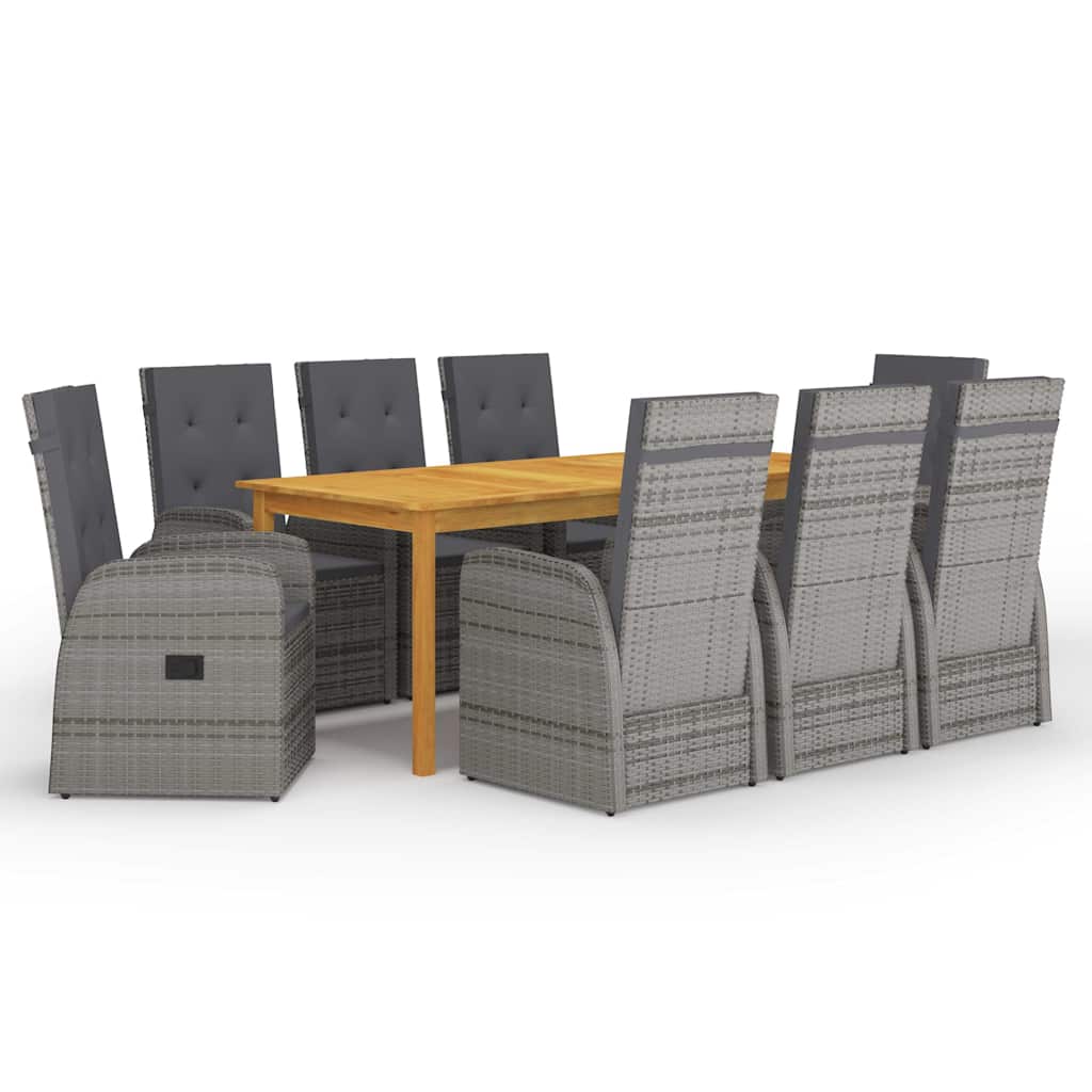 vidaXL 9 Piece Garden Dining Set with Cushions Grey Poly Rattan 1