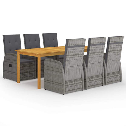 vidaXL 7 Piece Garden Dining Set with Cushions Grey Poly Rattan 1