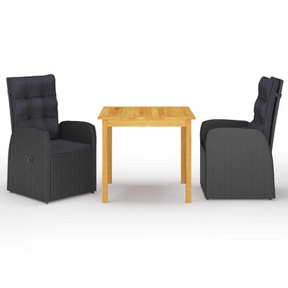 vidaXL 3 Piece Garden Dining Set with Cushions Black Poly Rattan 1