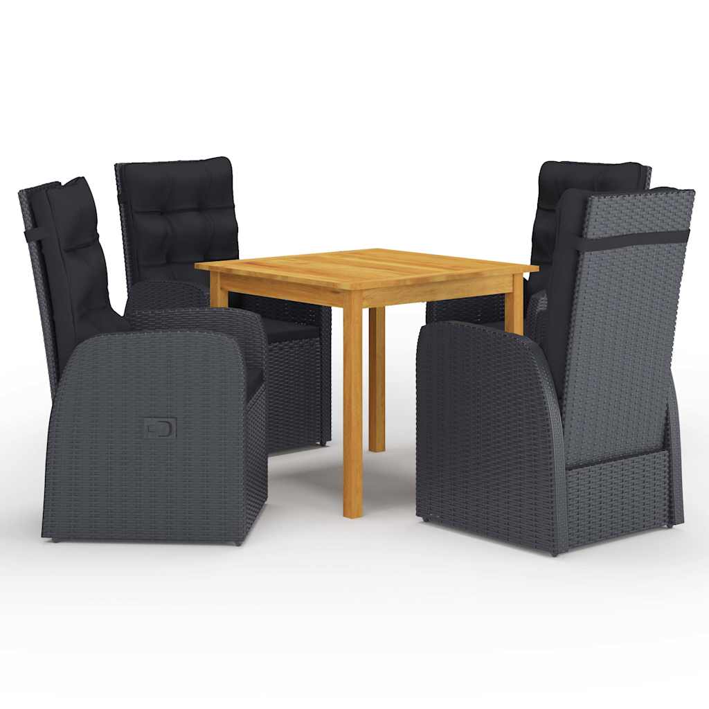 vidaXL 5 Piece Garden Dining Set with Cushions Black Poly Rattan 1