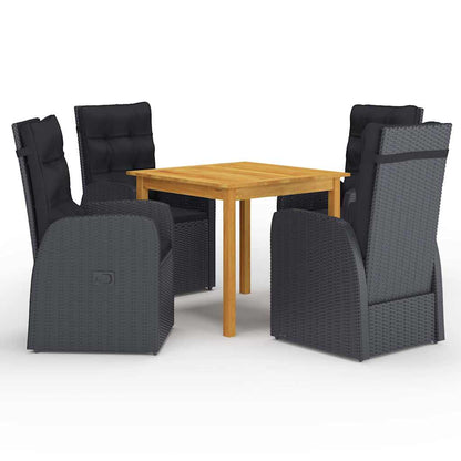 vidaXL 5 Piece Garden Dining Set with Cushions Black Poly Rattan 1