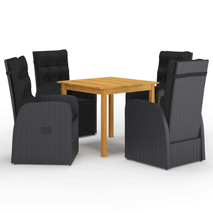 vidaXL 5 Piece Garden Dining Set with Cushions Black Poly Rattan 1