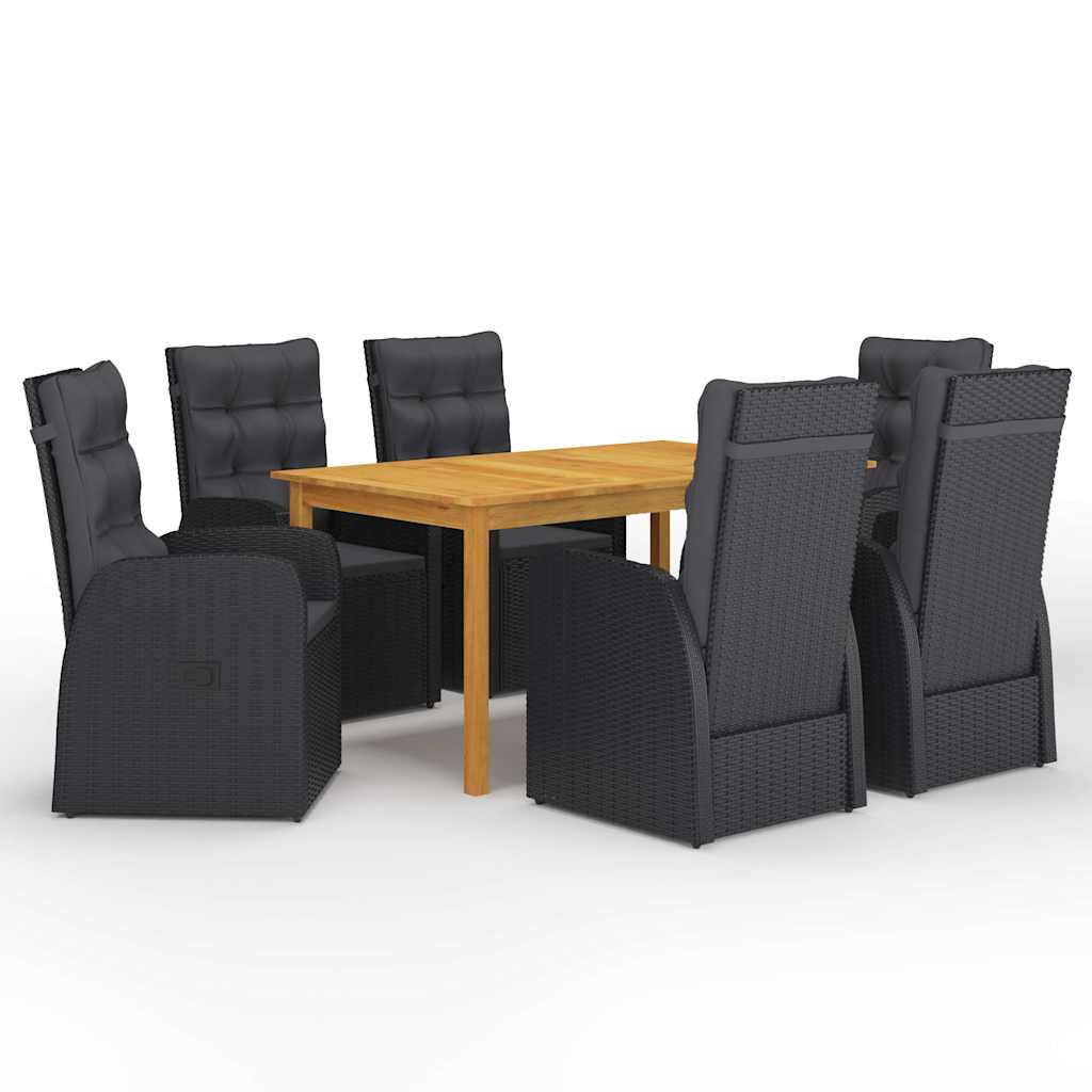 vidaXL 7 Piece Garden Dining Set with Cushions Black Poly Rattan 1