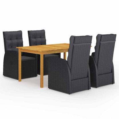 vidaXL 5 Piece Garden Dining Set with Cushions Black Poly Rattan 1