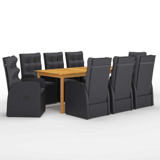 vidaXL 9 Piece Garden Dining Set with Cushions Black Poly Rattan 1