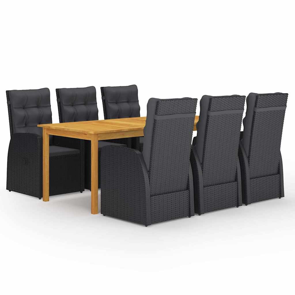 vidaXL 7 Piece Garden Dining Set with Cushions Black Poly Rattan 1