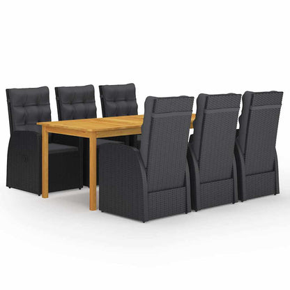 5 Piece Garden Dining Set with Cushions Poly Rattan Black 200 cm table length 6x chair + table