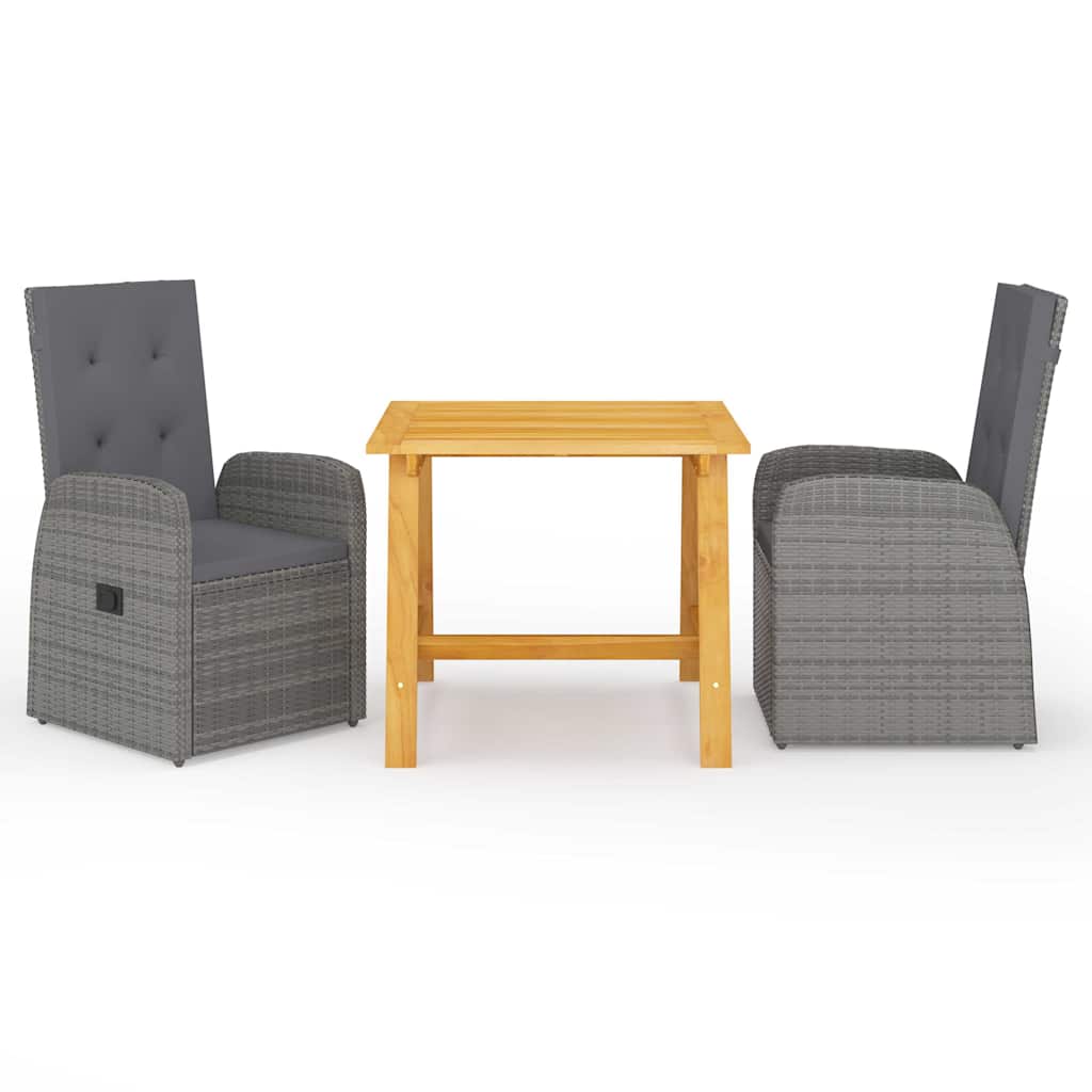 vidaXL 3 Piece Garden Dining Set with Cushions Grey Poly Rattan 1