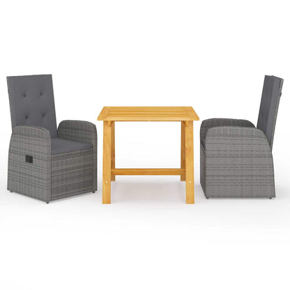 vidaXL 3 Piece Garden Dining Set with Cushions Grey Poly Rattan 1