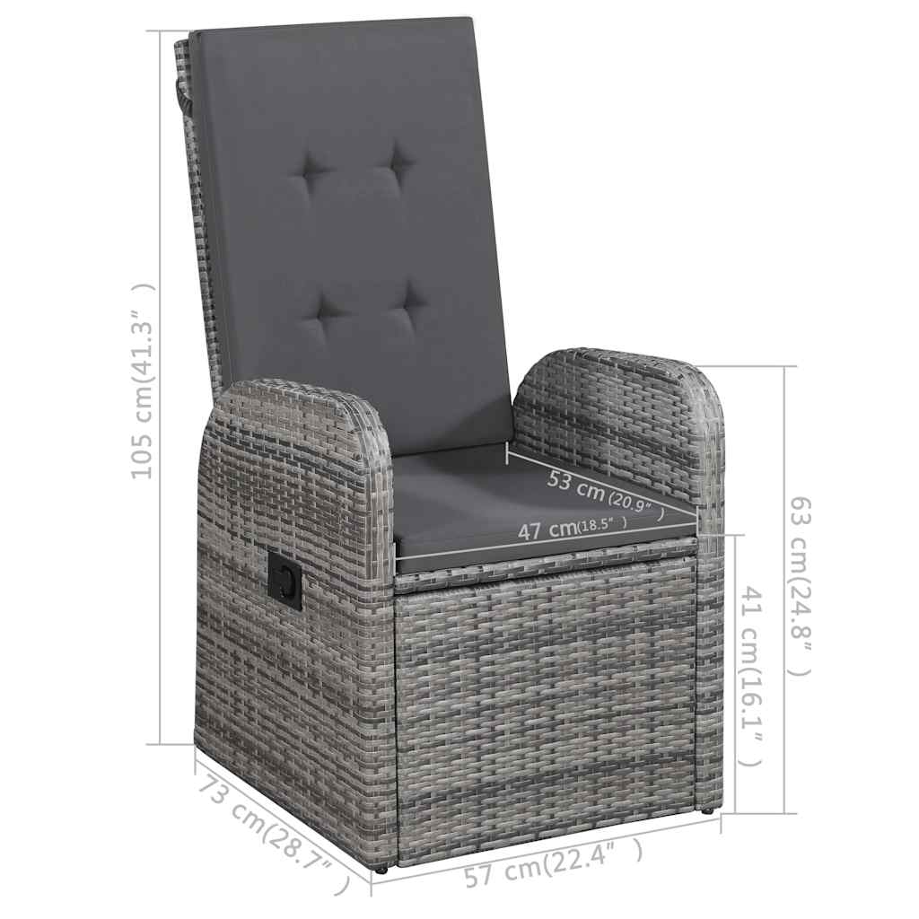 vidaXL 3 Piece Garden Dining Set with Cushions Grey Poly Rattan 5
