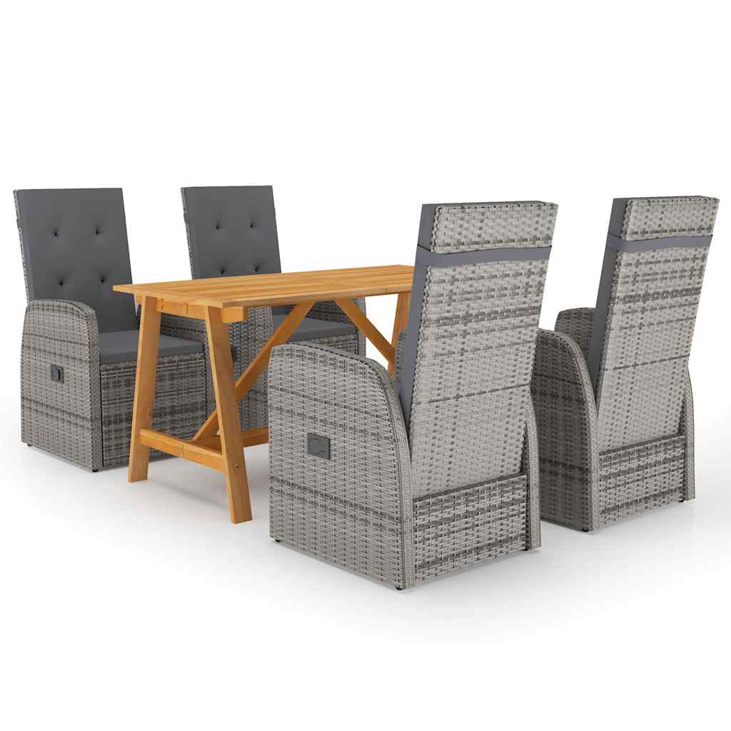 vidaXL 5 Piece Garden Dining Set with Cushions Grey Poly Rattan 1