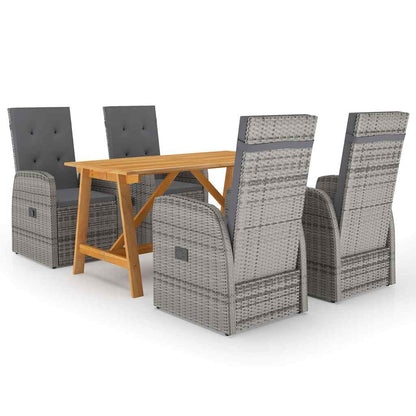 vidaXL 5 Piece Garden Dining Set with Cushions Grey Poly Rattan 1
