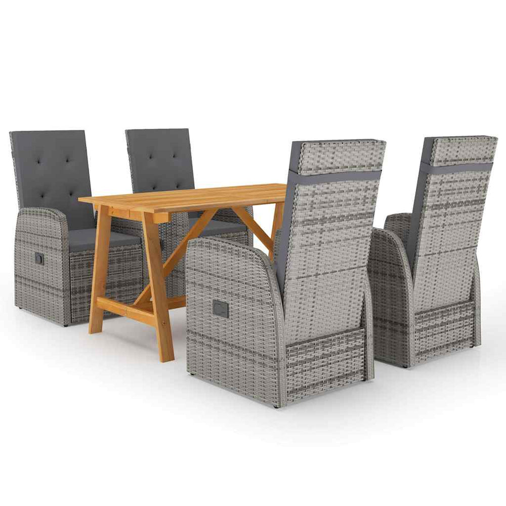 vidaXL 5 Piece Garden Dining Set with Cushions Grey Poly Rattan