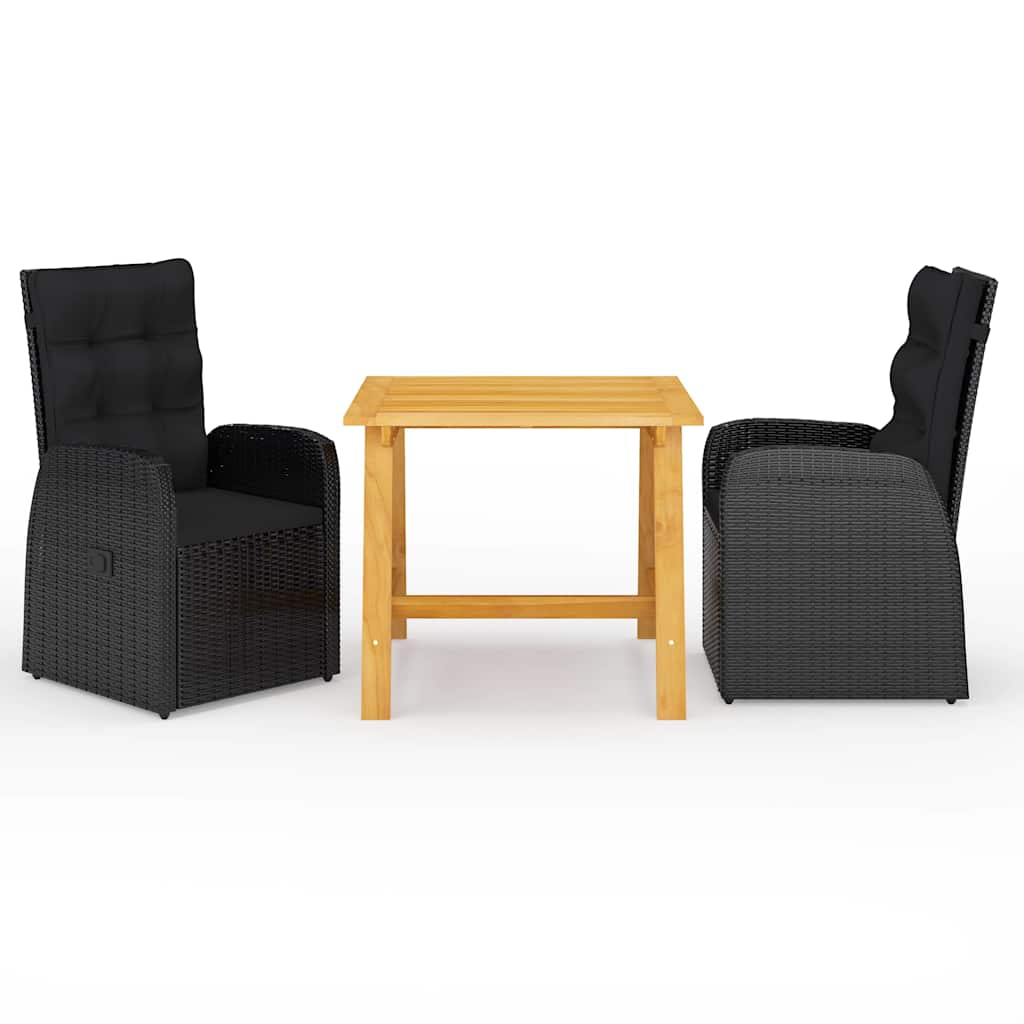 vidaXL 3 Piece Garden Dining Set with Cushions Black Poly Rattan 1