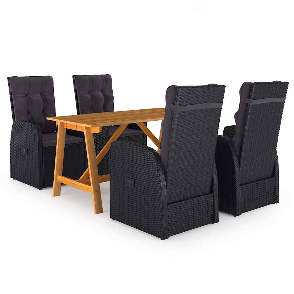vidaXL 5 Piece Garden Dining Set with Cushions Black Poly Rattan 1