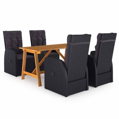 vidaXL 5 Piece Garden Dining Set with Cushions Black Poly Rattan 1
