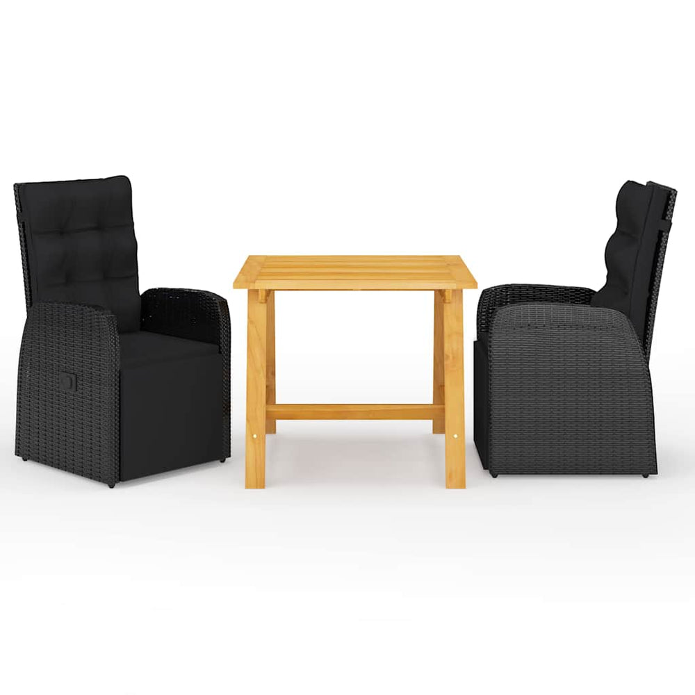 vidaXL 3 Piece Garden Dining Set with Cushions Black Poly Rattan