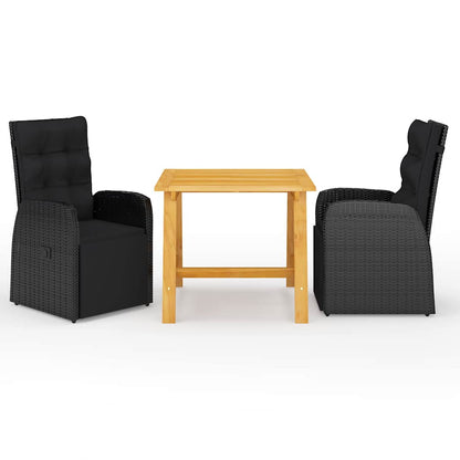vidaXL 3 Piece Garden Dining Set with Cushions Black Poly Rattan 1