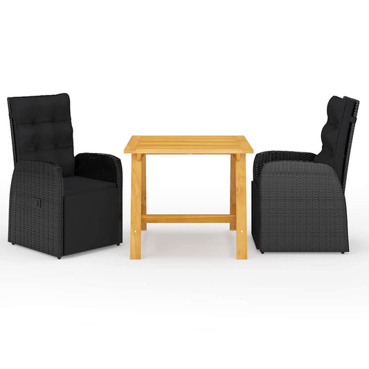 vidaXL 3 Piece Garden Dining Set with Cushions Black Poly Rattan 1