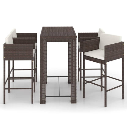 5 Piece Garden Bar Set with Cushions Poly Rattan Brown 100 x 60.5 x 110.5 cm