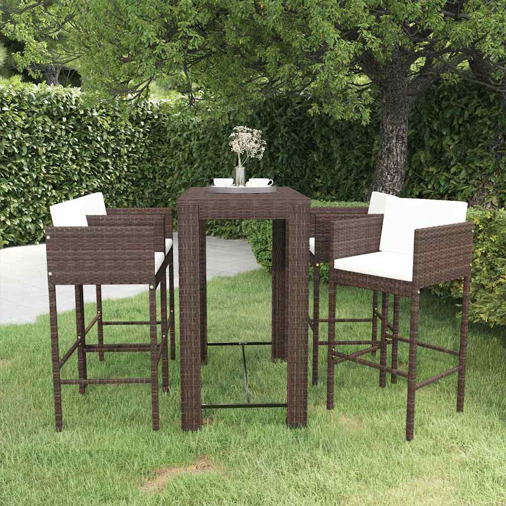 5 Piece Garden Bar Set with Cushions Poly Rattan Brown 100 x 60.5 x 110.5 cm