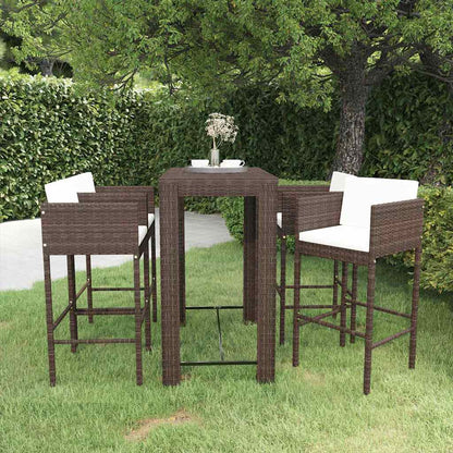 5 Piece Garden Bar Set with Cushions Poly Rattan Brown 100 x 60.5 x 110.5 cm