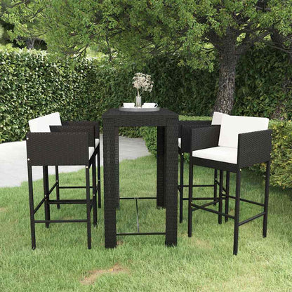5 Piece Garden Bar Set with Cushions Poly Rattan Black 100 x 60.5 x 110.5 cm