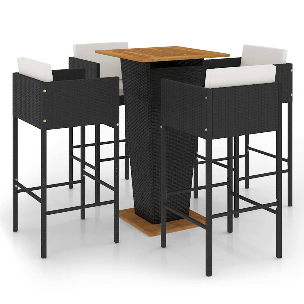 3 Piece Garden Bar Set with Cushions Poly Rattan Black 60 cm 60 cm