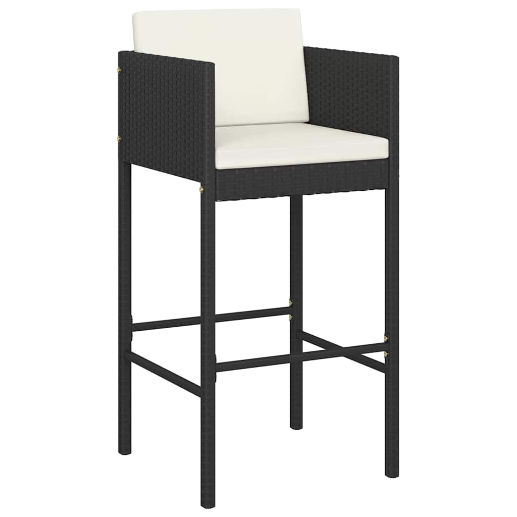 3 Piece Garden Bar Set with Cushions Poly Rattan Black 60 cm 60 cm