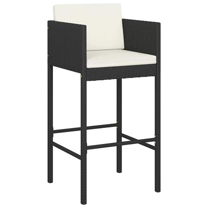 3 Piece Garden Bar Set with Cushions Poly Rattan Black 60 cm 60 cm
