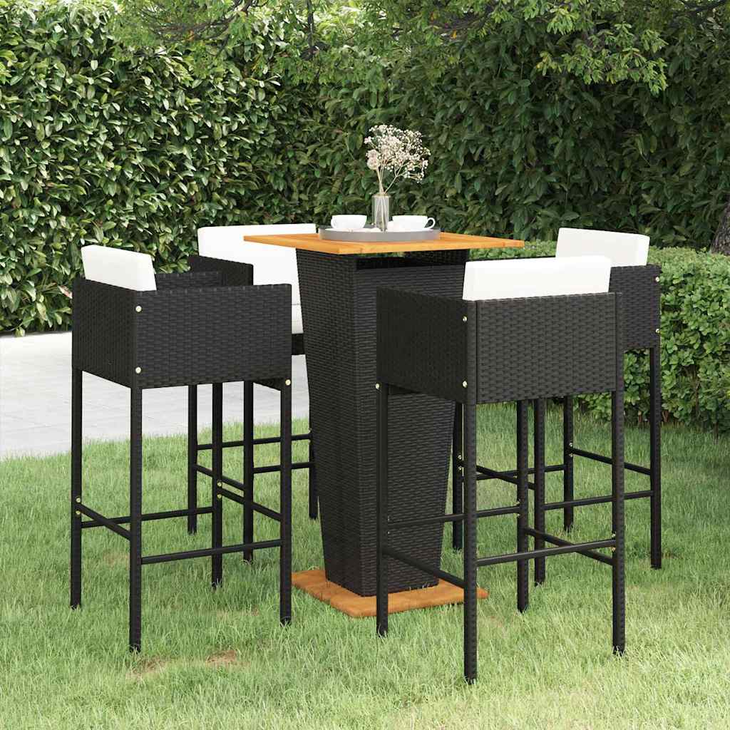 3 Piece Garden Bar Set with Cushions Poly Rattan Black 60 cm 60 cm