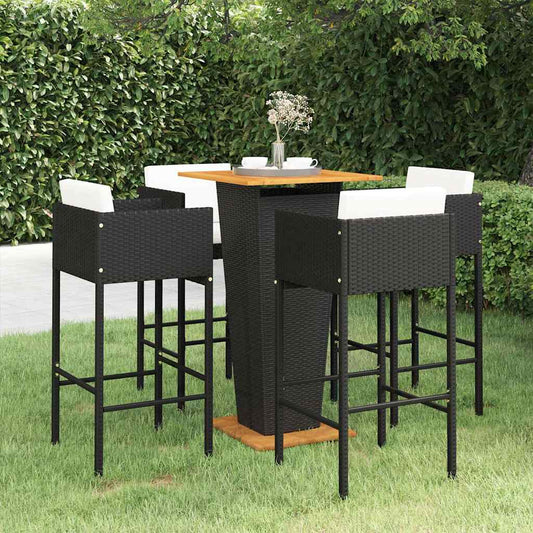 3 Piece Garden Bar Set with Cushions Poly Rattan Black 60 cm 60 cm