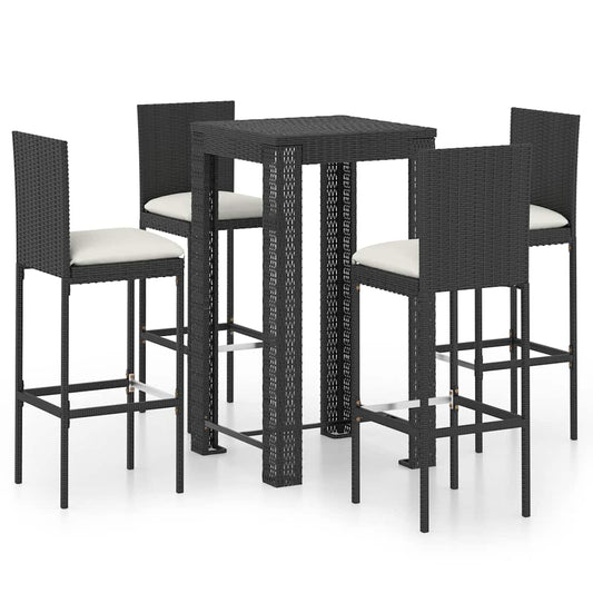 7 Piece Garden Bar Set with Cushions Poly Rattan Black 60.5 x 60.5 x 110.5 cm