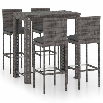 7 Piece Garden Bar Set with Cushions Poly Rattan Grey 100 x 60.5 x 110.5 cm