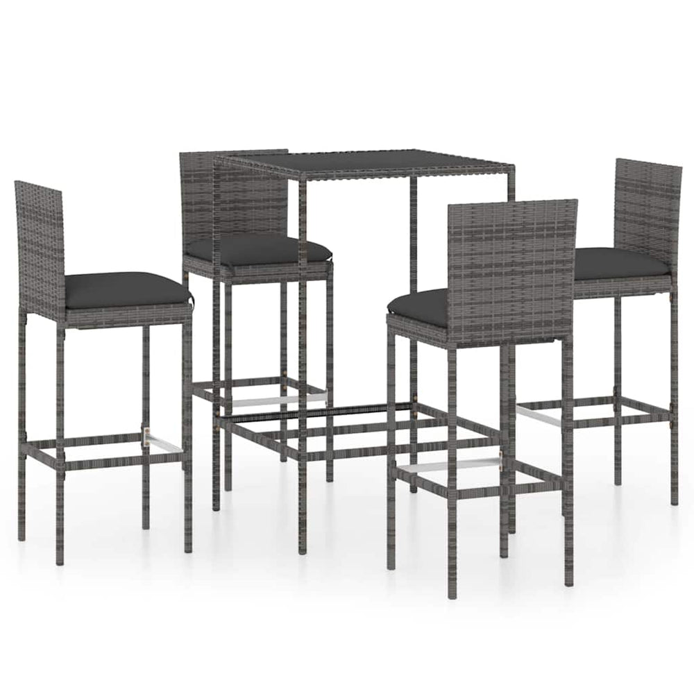 vidaXL 5 Piece Garden Bar Set with Cushions Poly Rattan Grey