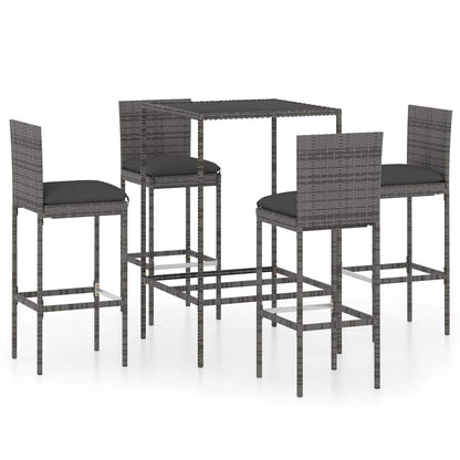 5 Piece Garden Bar Set with Cushions Poly Rattan Grey 70 cm 70 cm