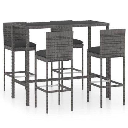 5 Piece Garden Bar Set with Cushions Poly Rattan Grey 130 cm 60 cm