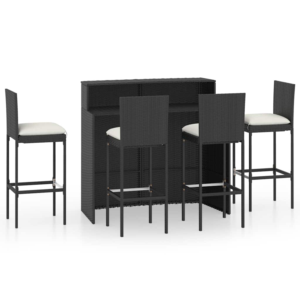 vidaXL 5 Piece Garden Bar Set with Cushions Poly Rattan Black 1