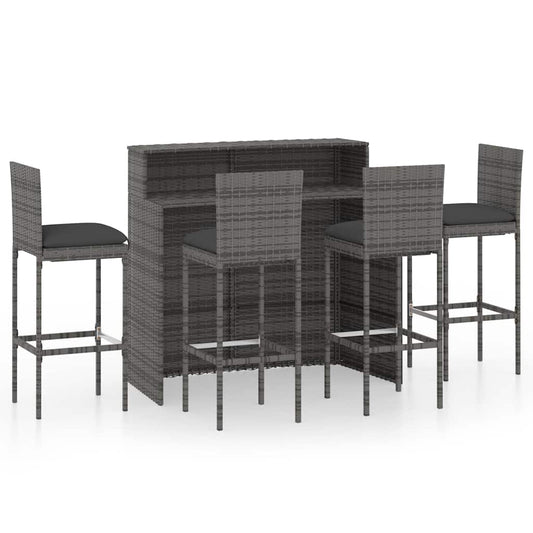 vidaXL 5 Piece Garden Bar Set with Cushions Poly Rattan Grey 1
