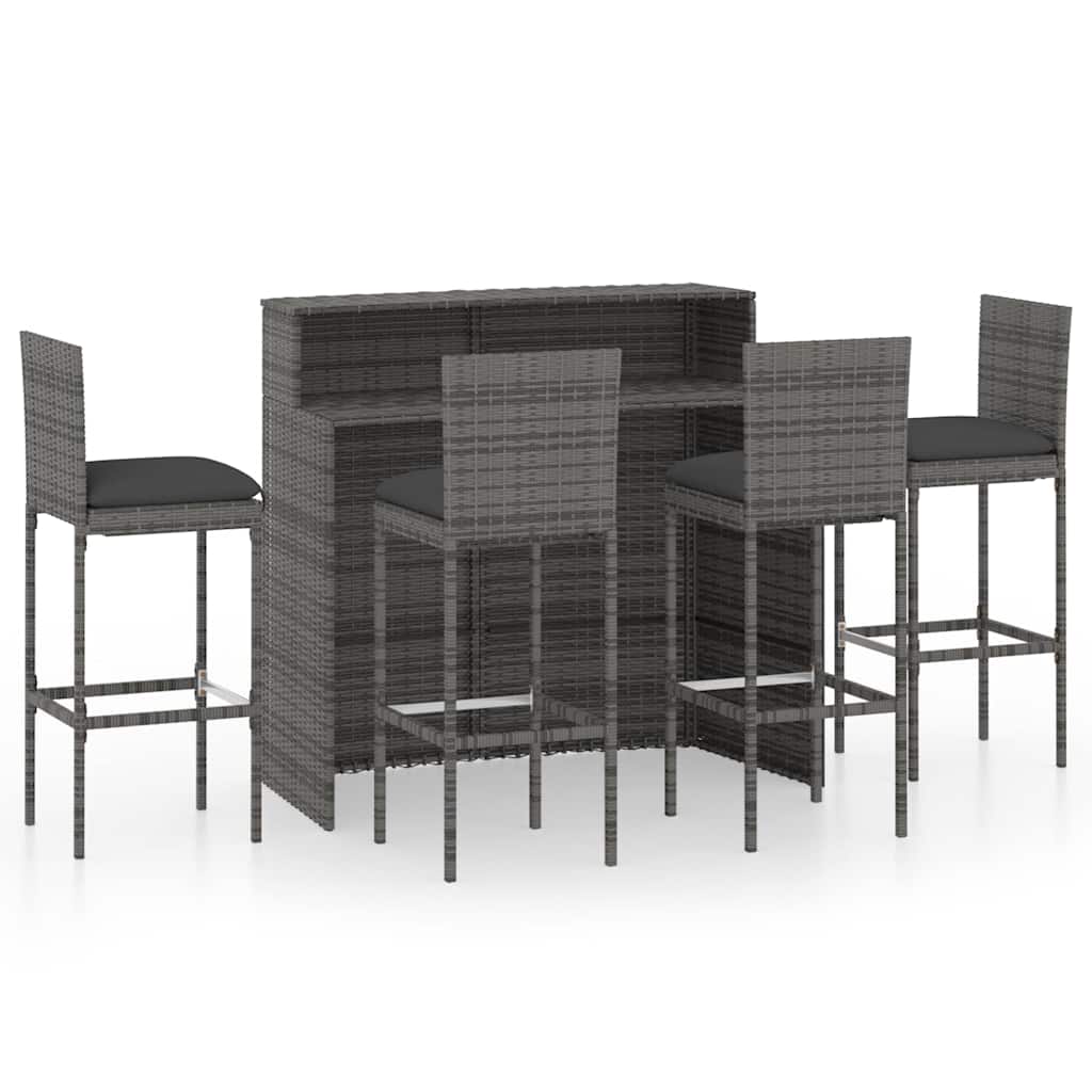3 Piece Garden Bar Set with Cushions Poly Rattan Grey