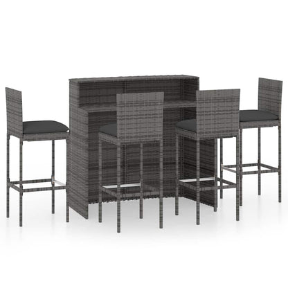 3 Piece Garden Bar Set with Cushions Poly Rattan Grey