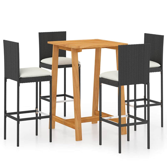 5 Piece Garden Bar Set with Cushions Poly Rattan Black 70 x 70 x 104 cm