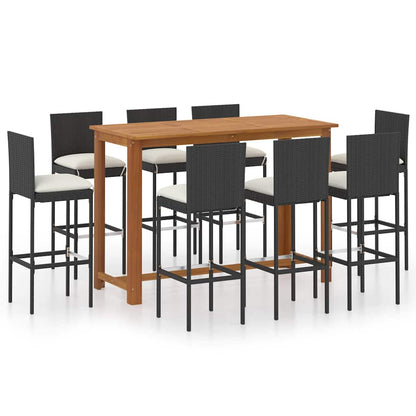 vidaXL 9 Piece Garden Bar Set with Cushions Poly Rattan Black 1