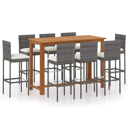 vidaXL 9 Piece Garden Bar Set with Cushions Poly Rattan Grey 1