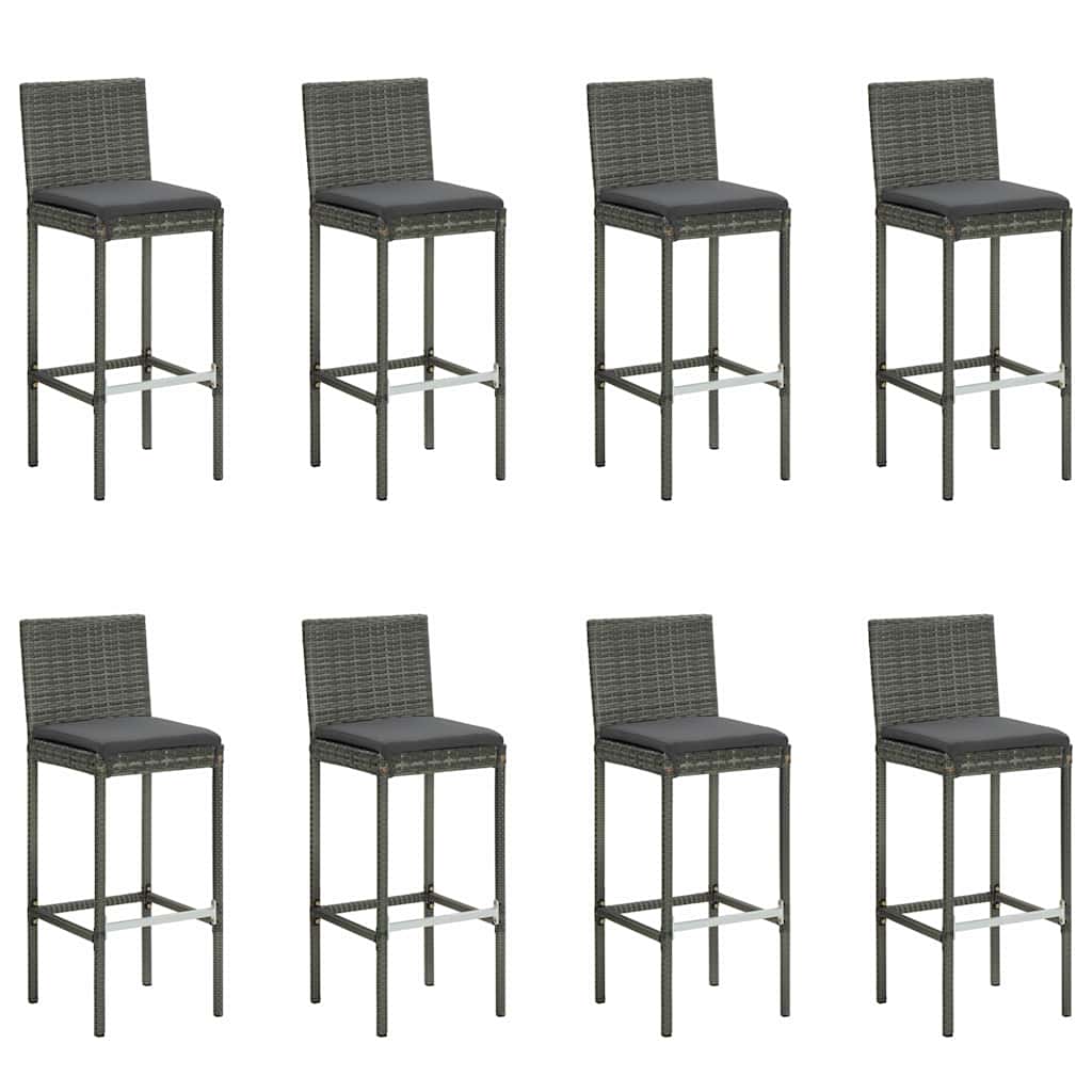 vidaXL 9 Piece Garden Bar Set with Cushions Poly Rattan Grey 2