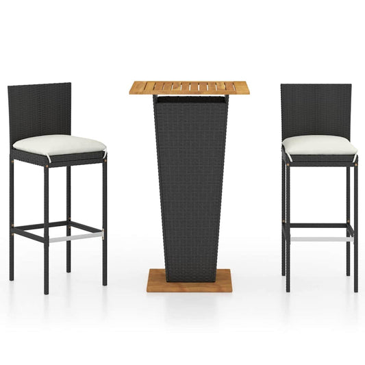 5 Piece Garden Bar Set with Cushions Poly Rattan Black 60 cm 60 cm 2